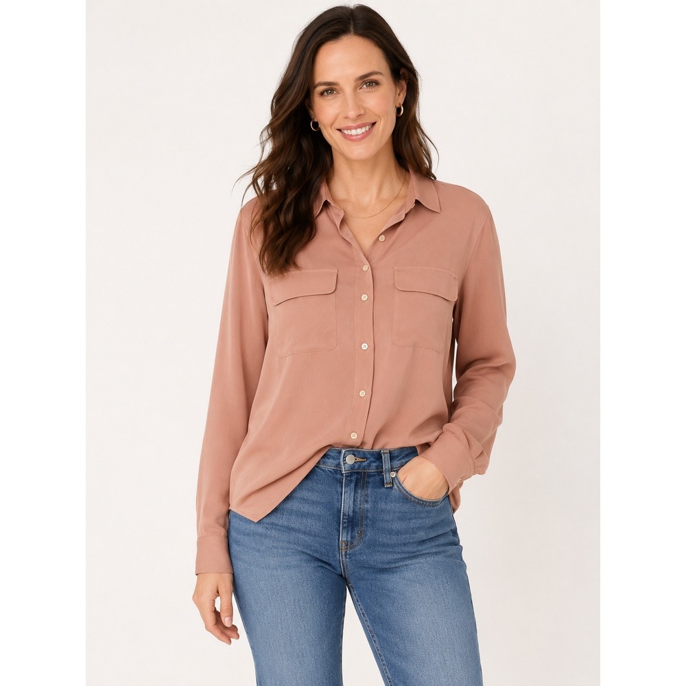 Everlane Womens 100% Silk Long Sleeve Button Down Blouse Terracotta Size 4 NEW